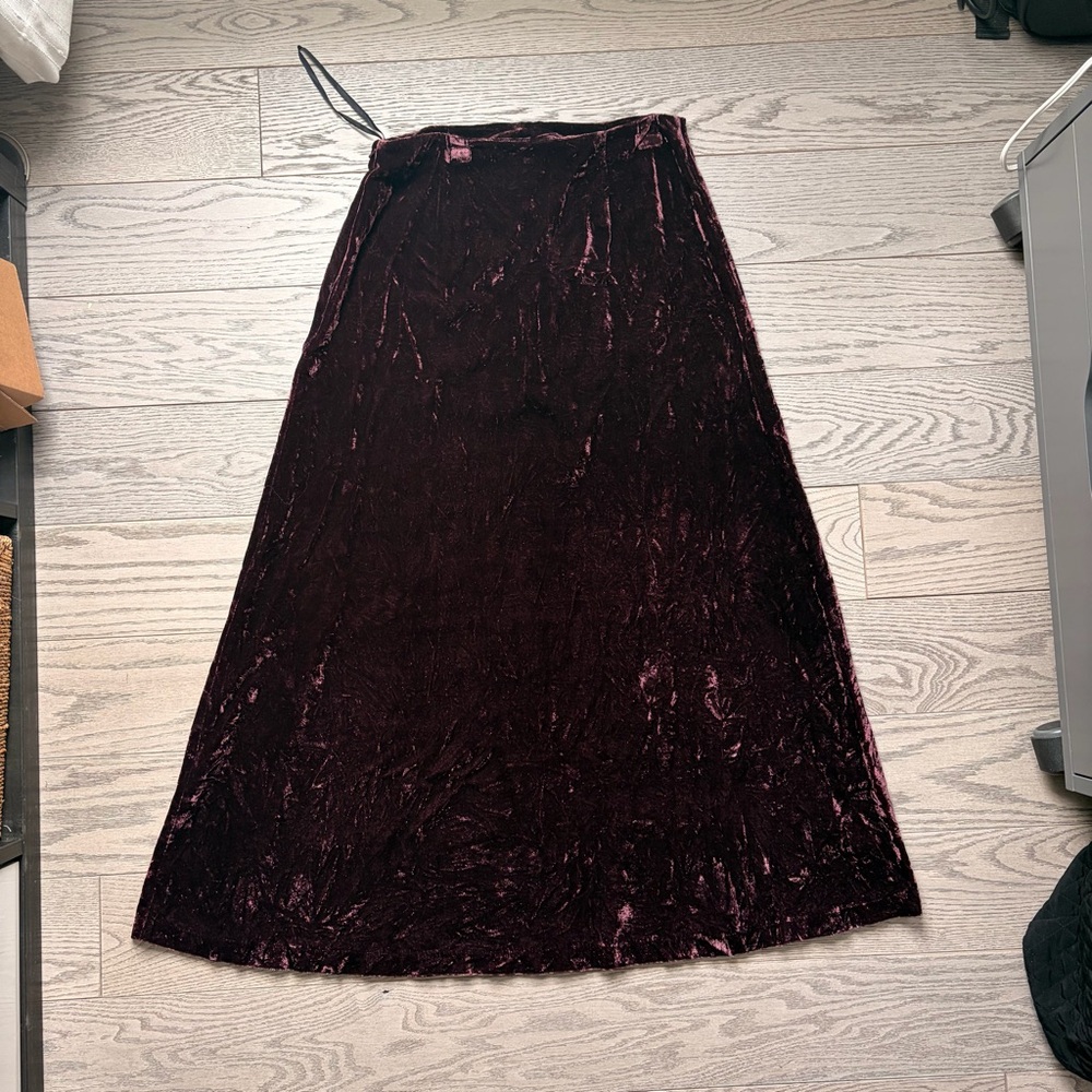 90s Eileen Fisher Velvet Maxi Skirt in Deep Burgundy